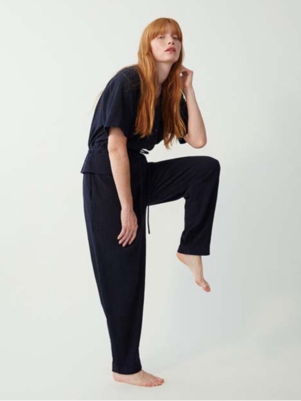 Black Crane Short Sleeve Sack Jumper - Navy - Picture 2 of 11